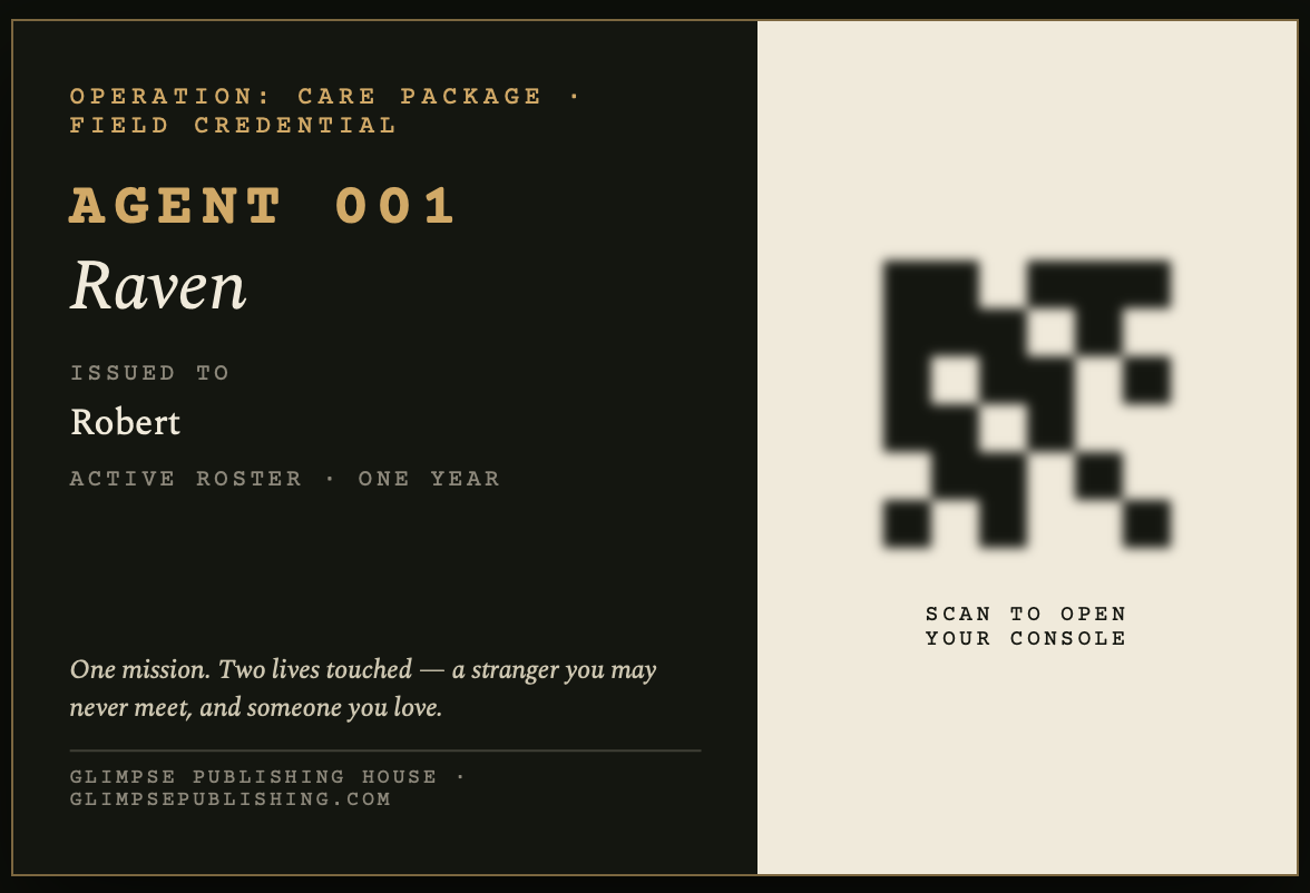 Agent 001, call sign Raven — the founder's own Shadow Agent credential