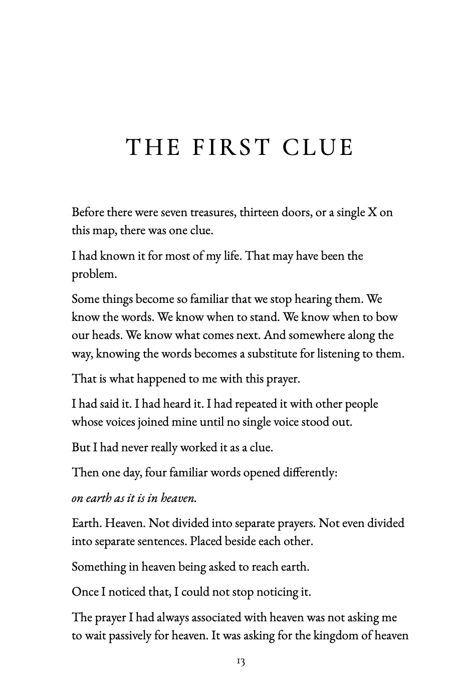 The first page of The First Clue, from A Treasure Map to Heaven